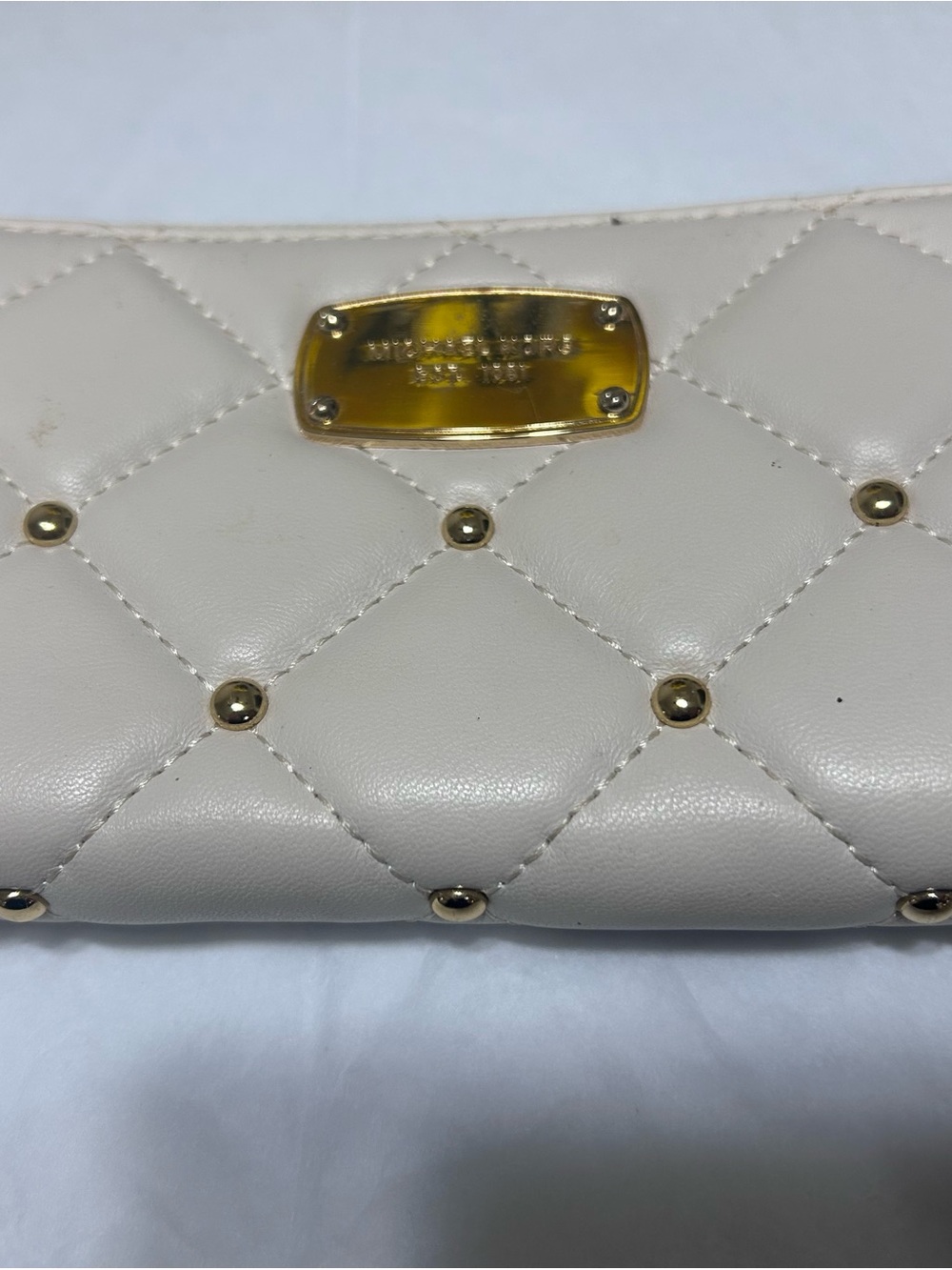Michael Kors Quilted Cream Wallet with Gold Studs